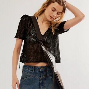 NWT 🏷️ FREE PEOPLE 🖤 DALLAS “OPEN HOLES” PULLOVER